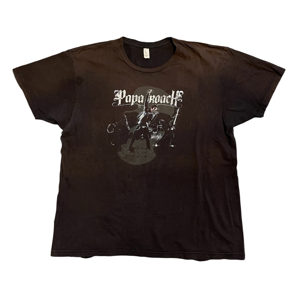 Papa Roach Band Graphic T-Shirt Mens XL Faded Black Distressed Tultex Rock Tee